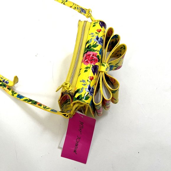 NWT Original BETSEY JOHNSON Floral Bow Convertible Crossbody Bag Clutch Yellow - Picture 4 of 10